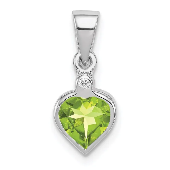 TreasureFineJewelers Necklaces Sterling Silver Rhodiumplated Peridot and Diamond Pendant