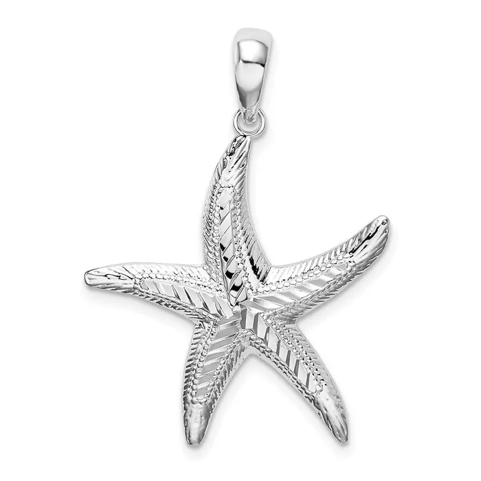 TreasureFineJewelers Necklaces Sterling Silver Textured Diamondcut Starfish Pendant TreasureFineJewelers Necklaces Sterling Silver Textured Diamondcut Starfish Pendant