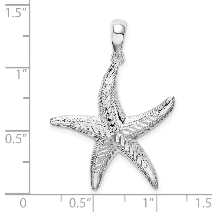 TreasureFineJewelers Necklaces Sterling Silver Textured Diamondcut Starfish Pendant
