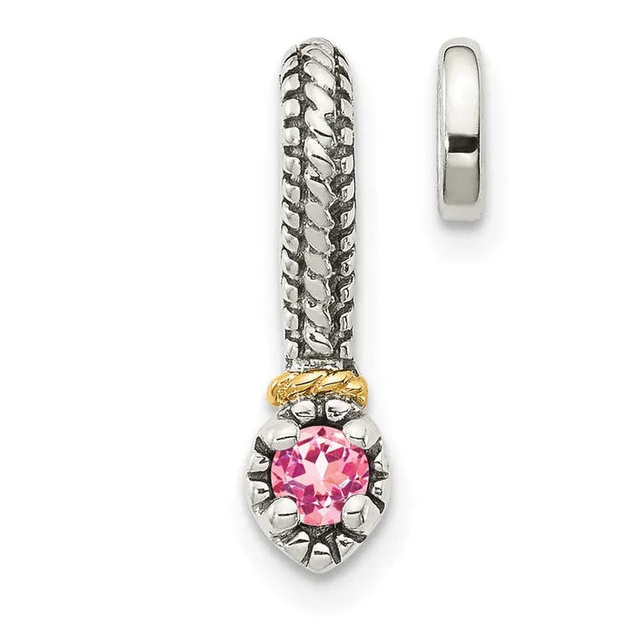 TreasureFineJewelers Necklaces Sterling Silver w 14k Polished Pink Tourmaline Chain Slide Pendant TreasureFineJewelers Necklaces Sterling Silver w 14k Polished Pink Tourmaline Chain Slide Pendant