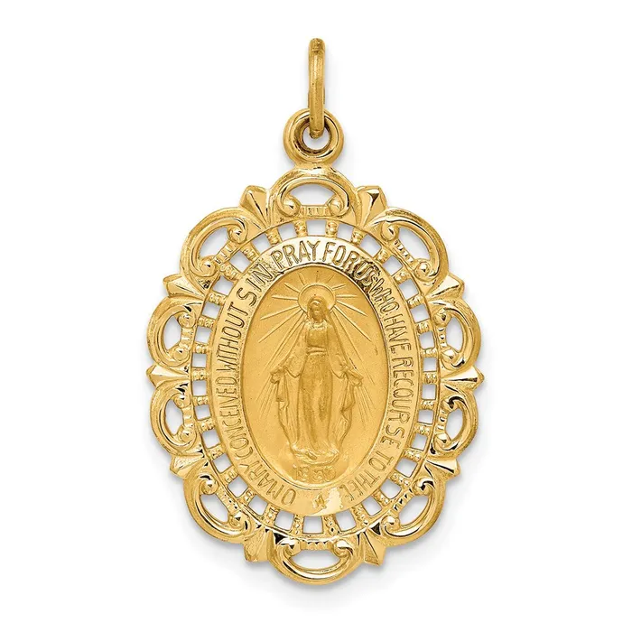 TreasureFineJewelers PreStyled Sets 14k Yellow Gold Solid PolishedSatin Fancy Pierced Oval Miraculous Medal