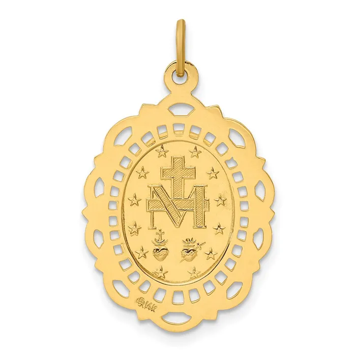 TreasureFineJewelers PreStyled Sets 14k Yellow Gold Solid PolishedSatin Fancy Pierced Oval Miraculous Medal