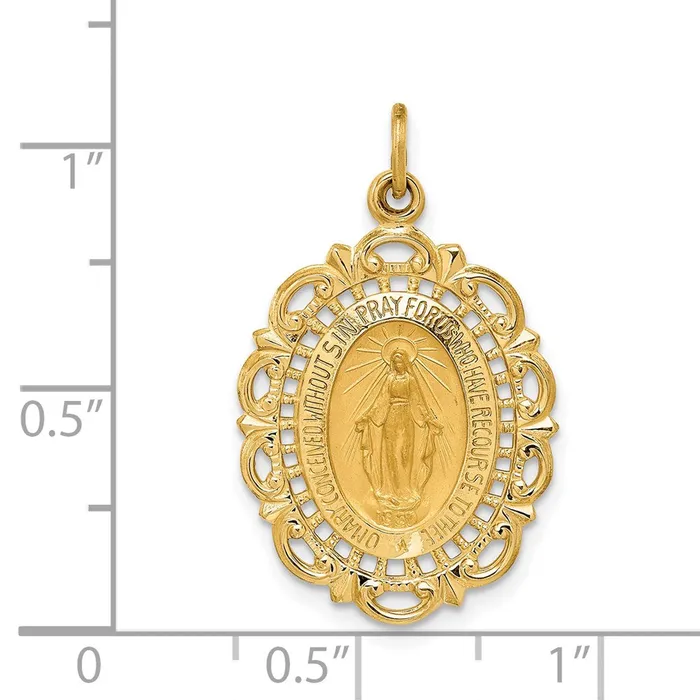 TreasureFineJewelers PreStyled Sets 14k Yellow Gold Solid PolishedSatin Fancy Pierced Oval Miraculous Medal
