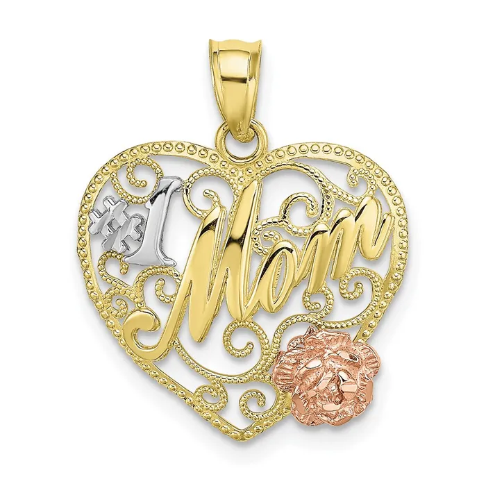 TreasureFineJewelers Rings 10k Twotone wWhite Rhodium 1 MOM Heart Charm