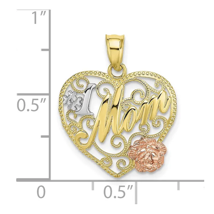 TreasureFineJewelers Rings 10k Twotone wWhite Rhodium 1 MOM Heart Charm