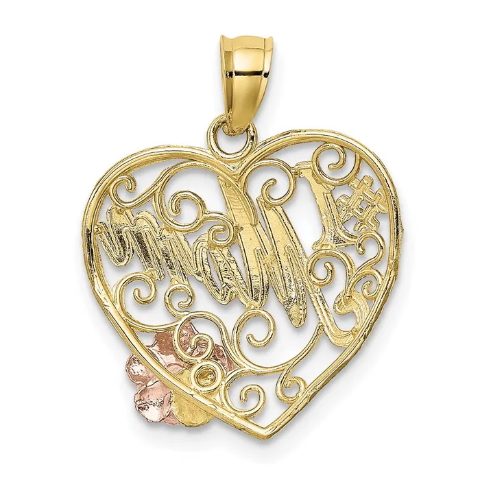 TreasureFineJewelers Rings 10k Twotone wWhite Rhodium 1 MOM Heart Charm