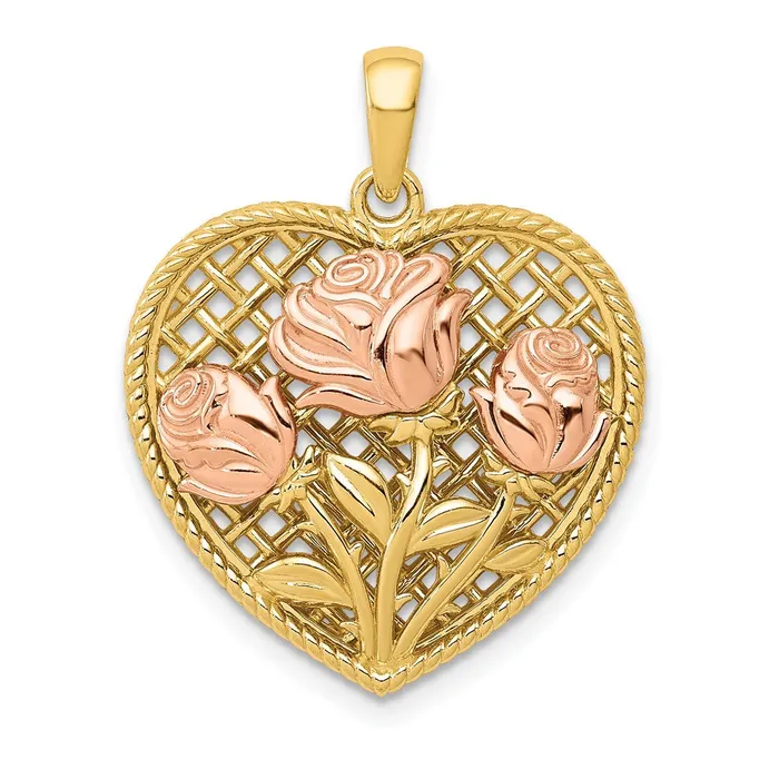 TreasureFineJewelers Rings 14K Twotone Polished Flowers in Heart Pendant TreasureFineJewelers Rings 14K Twotone Polished Flowers in Heart Pendant