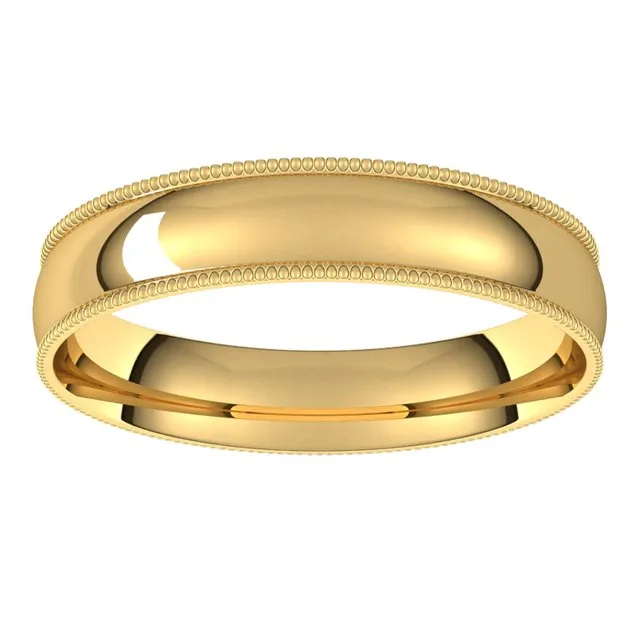 TreasureFineJewelers Rings 14K Yellow Gold 4 mm Milgrain Half Round Comfort Fit Light Wedding Band