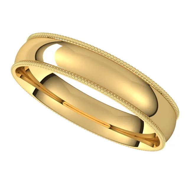 TreasureFineJewelers Rings 14K Yellow Gold 4 mm Milgrain Half Round Comfort Fit Light Wedding Band