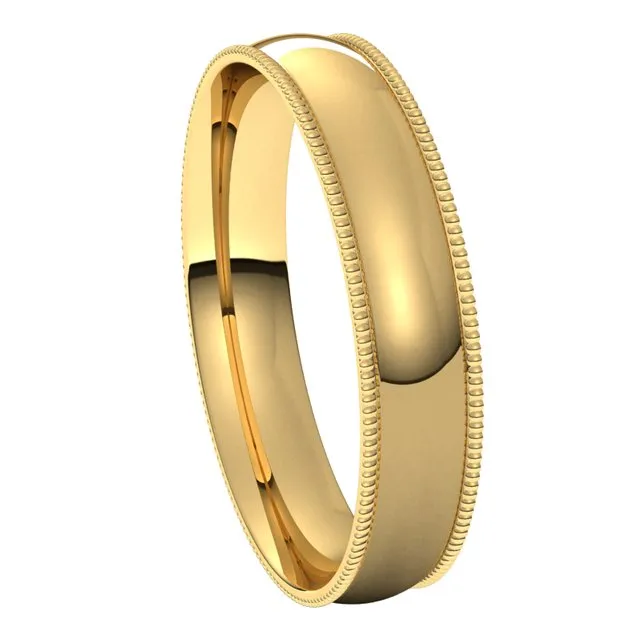 TreasureFineJewelers Rings 14K Yellow Gold 4 mm Milgrain Half Round Comfort Fit Light Wedding Band
