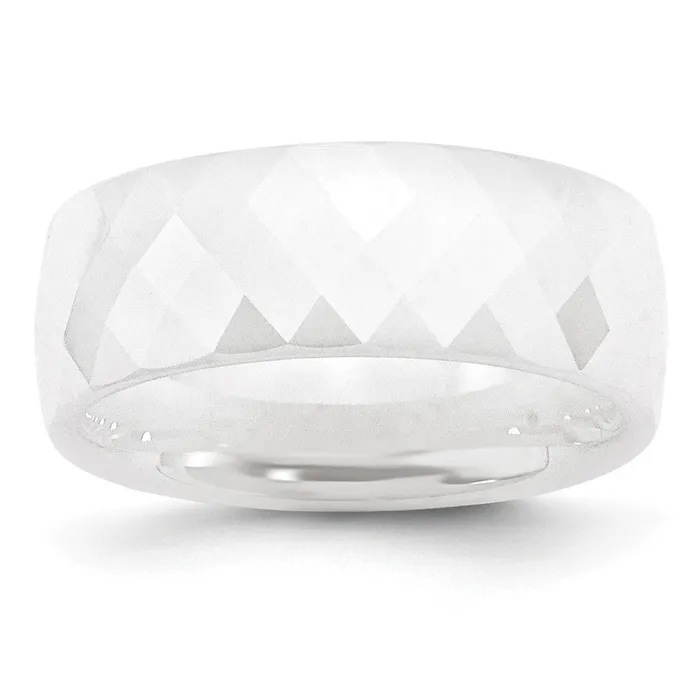 TreasureFineJewelers Rings Ceramic White Faceted 8mm Polished Band