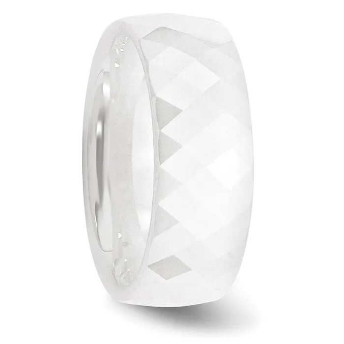TreasureFineJewelers Rings Ceramic White Faceted 8mm Polished Band