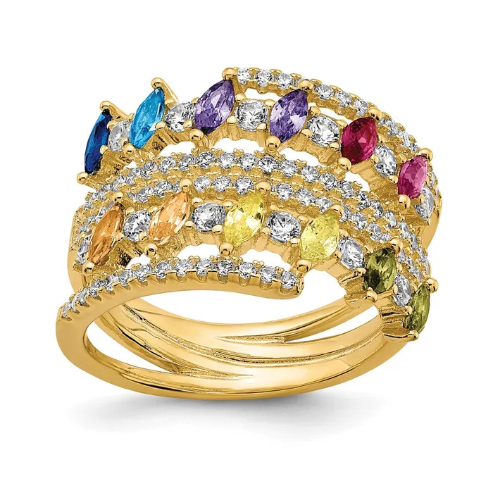 TreasureFineJewelers Rings Prizma Sterling Silver Goldtone 14K Flash Goldplated Colorful Marquise CZ Ring TreasureFineJewelers Rings Prizma Sterling Silver Goldtone 14K Flash Goldplated Colorful Marquise CZ Ring