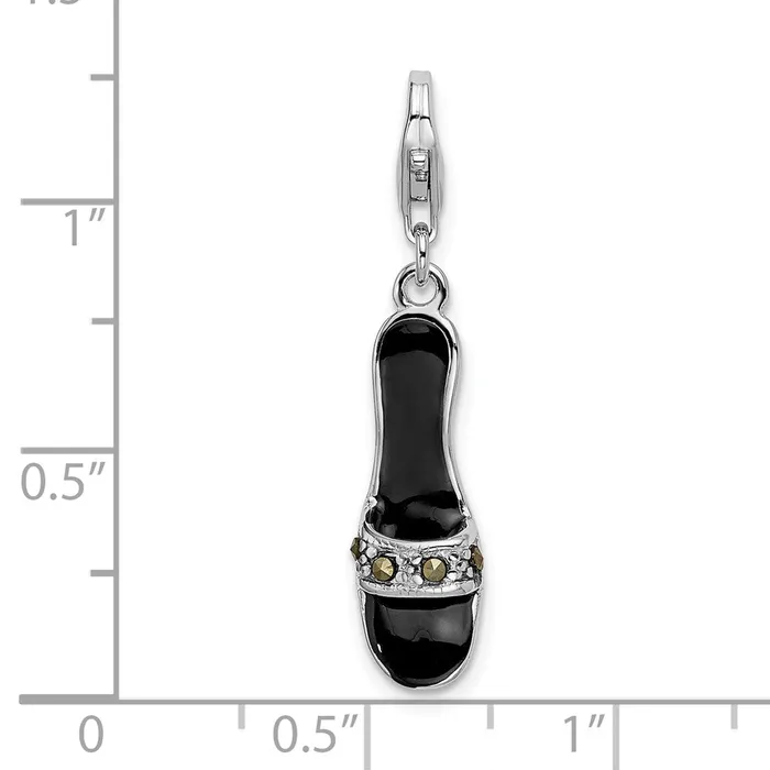 TreasureFineJewelers Rings Sterling Silver Amore La Vita Rhodpl Enameled Marcasite Shoe Charm