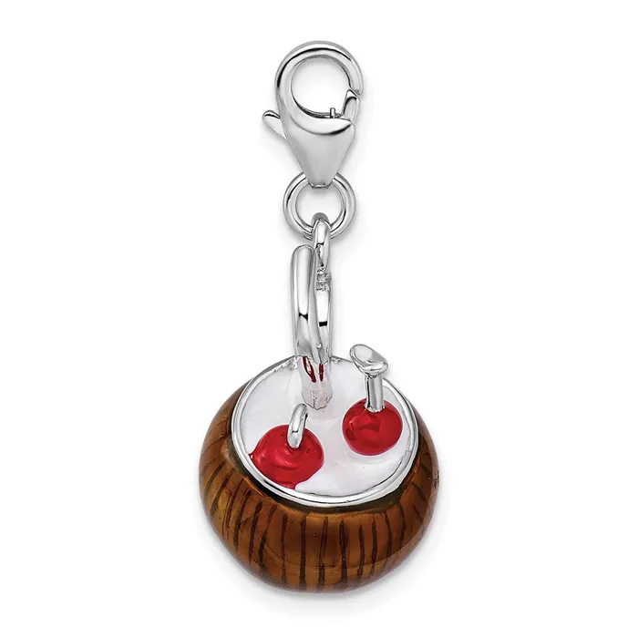 TreasureFineJewelers Rings Sterling Silver Amore La Vita Rhodiumpl 3D Enameled Pina Colada Charm