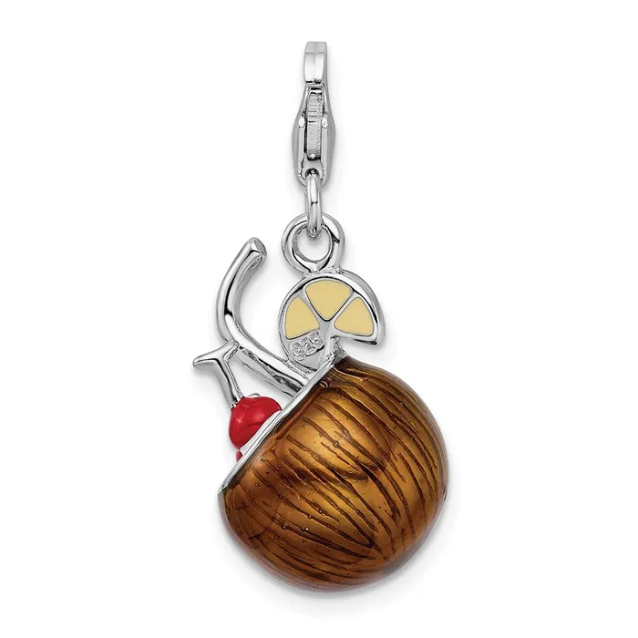 TreasureFineJewelers Rings Sterling Silver Amore La Vita Rhodiumpl 3D Enameled Pina Colada Charm