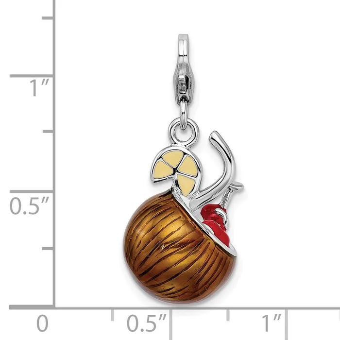 TreasureFineJewelers Rings Sterling Silver Amore La Vita Rhodiumpl 3D Enameled Pina Colada Charm