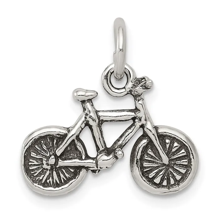 TreasureFineJewelers Rings Sterling Silver Antiqued Bicycle Charm