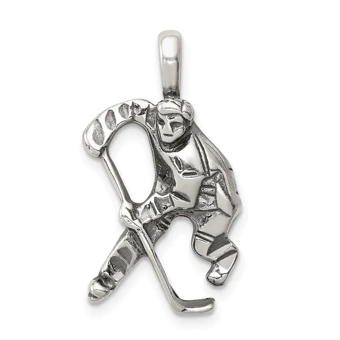 TreasureFineJewelers Rings Sterling Silver Antiqued Hockey Player Charm