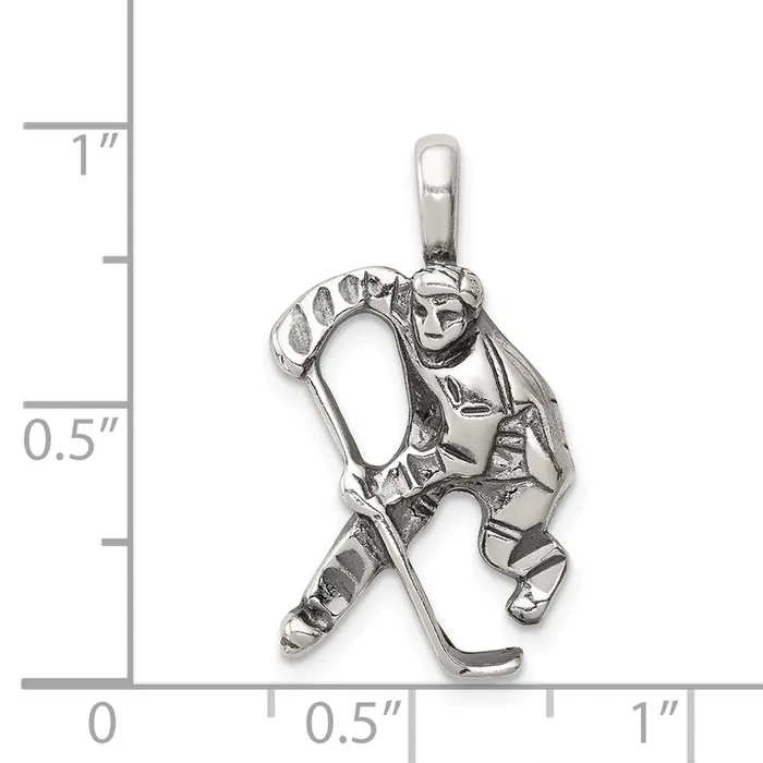 TreasureFineJewelers Rings Sterling Silver Antiqued Hockey Player Charm