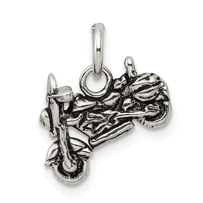TreasureFineJewelers Rings Sterling Silver Antiqued Motorcycle Charm
