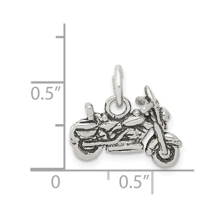TreasureFineJewelers Rings Sterling Silver Antiqued Motorcycle Charm