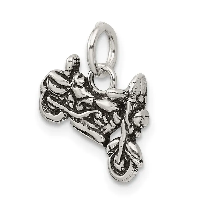 TreasureFineJewelers Rings Sterling Silver Antiqued Motorcycle Charm