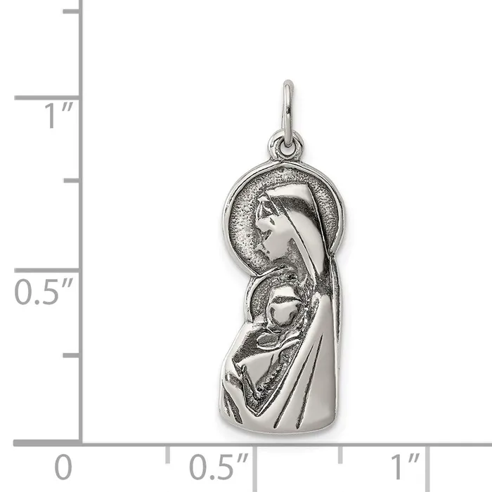TreasureFineJewelers Rings Sterling Silver Blessed Mary Child Jesus Charm