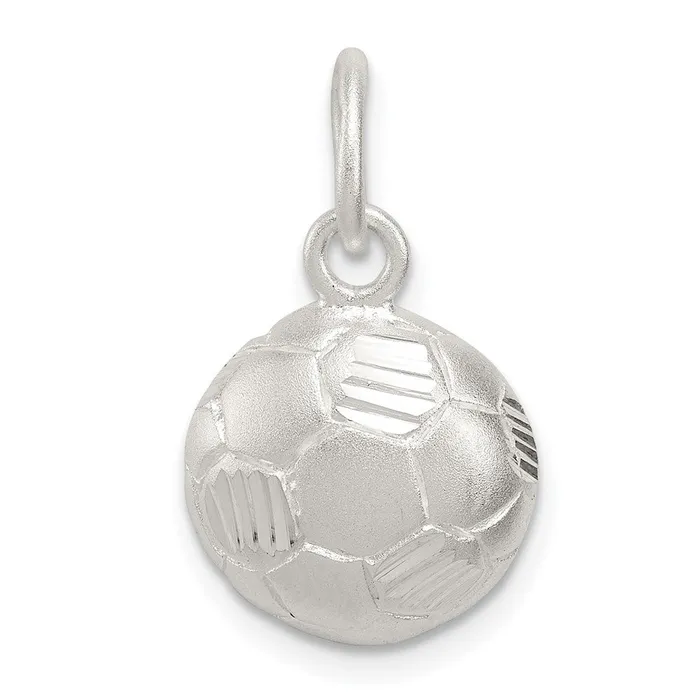 TreasureFineJewelers Rings Sterling Silver Diamond Cut Soccer Ball Charm