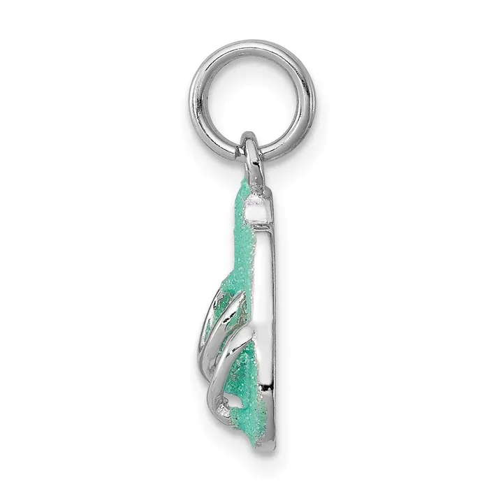 TreasureFineJewelers Rings Sterling Silver RhodiumplatedGreen Enamel Flip Flops Charm