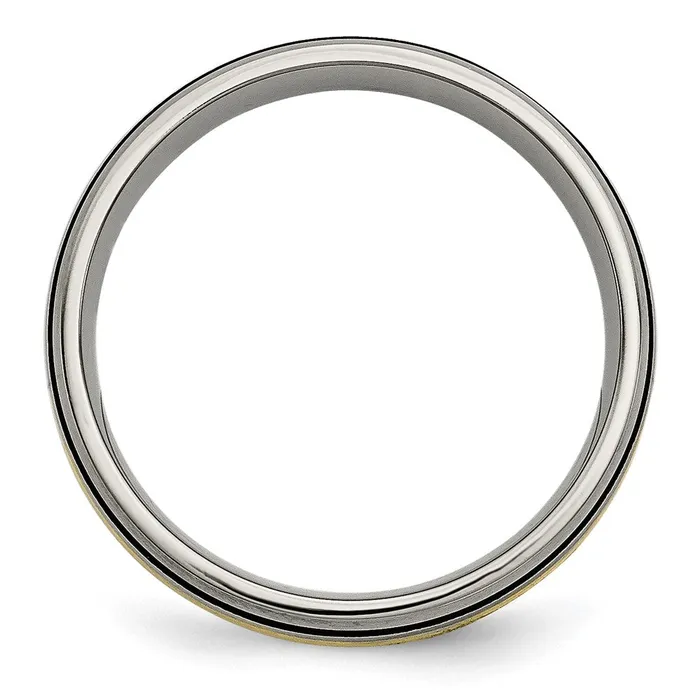 TreasureFineJewelers Rings Titanium Antiqued and Brushed w14k Yellow Gold Inlay 6mm Grooved Band