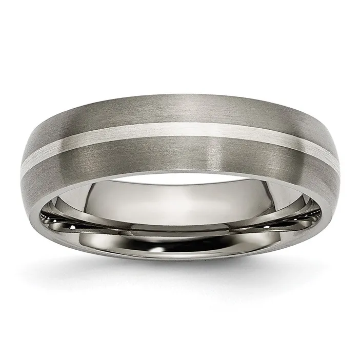TreasureFineJewelers Rings Titanium Brushed wSterling Silver Inlay 6mm Band TreasureFineJewelers Rings Titanium Brushed wSterling Silver Inlay 6mm Band