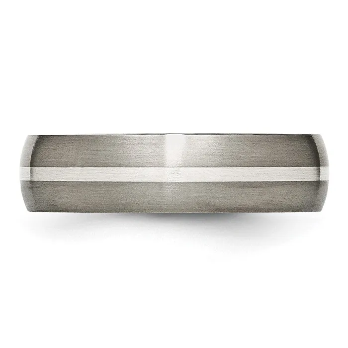 TreasureFineJewelers Rings Titanium Brushed wSterling Silver Inlay 6mm Band