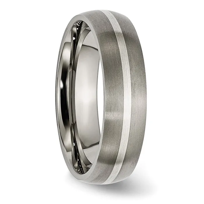 TreasureFineJewelers Rings Titanium Brushed wSterling Silver Inlay 6mm Band