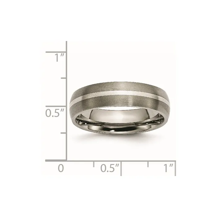 TreasureFineJewelers Rings Titanium Brushed wSterling Silver Inlay 6mm Band