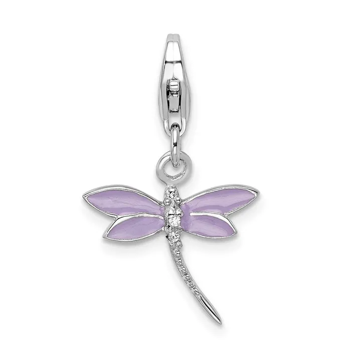 TreasureFineJewelers Sterling Silver Amore La Vita Rhodpl Lilac Enameled CZ Dragonfly Charm Rings TreasureFineJewelers Sterling Silver Amore La Vita Rhodpl Lilac Enameled CZ Dragonfly Charm Rings