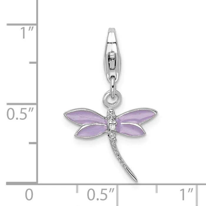 TreasureFineJewelers Sterling Silver Amore La Vita Rhodpl Lilac Enameled CZ Dragonfly Charm Rings