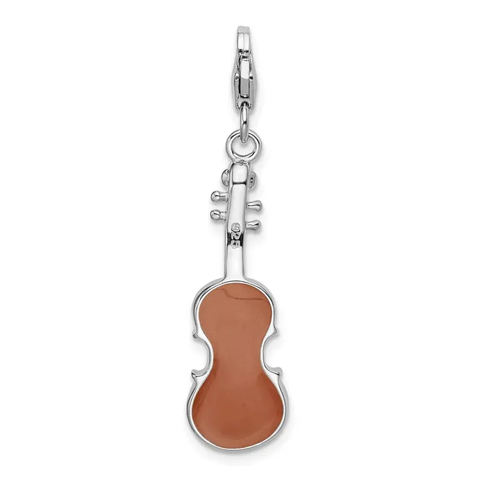 TreasureFineJewelers Sterling Silver Amore La Vita Rhodiumplated Enameled 3D Viola Charm Rings