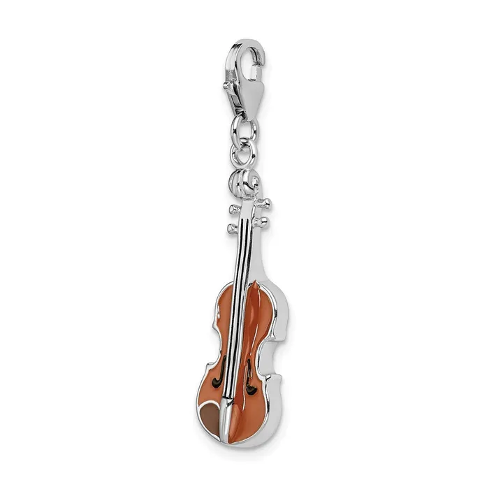 TreasureFineJewelers Sterling Silver Amore La Vita Rhodiumplated Enameled 3D Viola Charm Rings