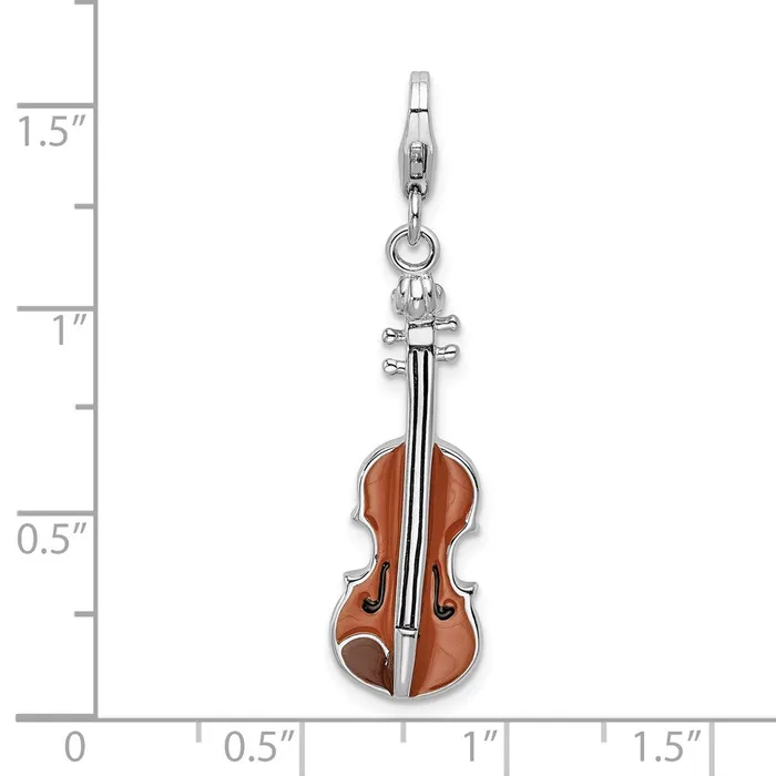 TreasureFineJewelers Sterling Silver Amore La Vita Rhodiumplated Enameled 3D Viola Charm Rings