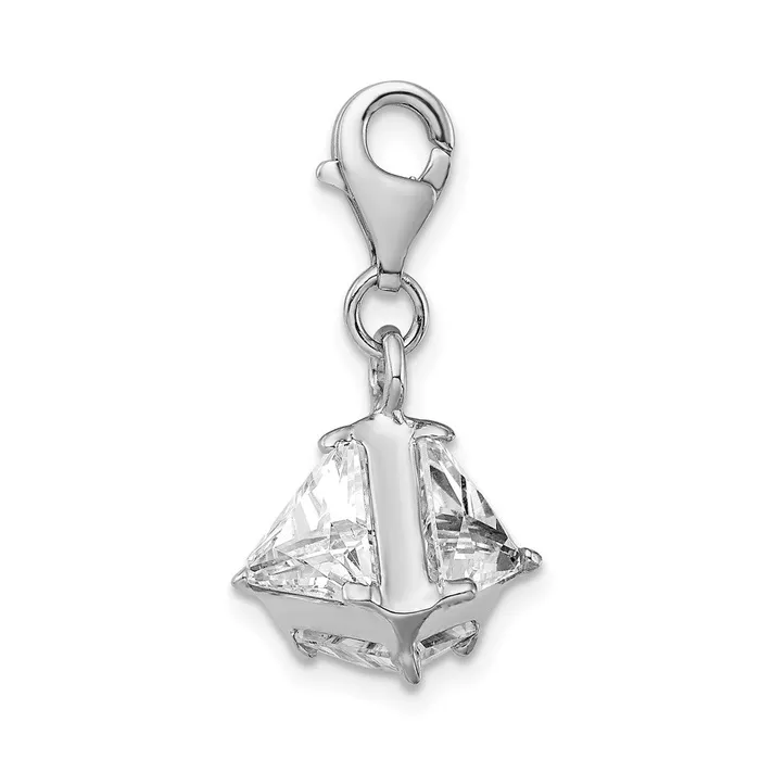 TreasureFineJewelers Sterling Silver Amore La Vita Rhodiumplated Polished 3D CZ Charm Rings