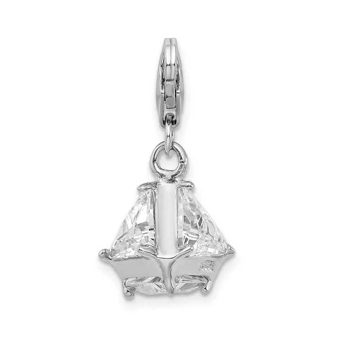 TreasureFineJewelers Sterling Silver Amore La Vita Rhodiumplated Polished 3D CZ Charm Rings