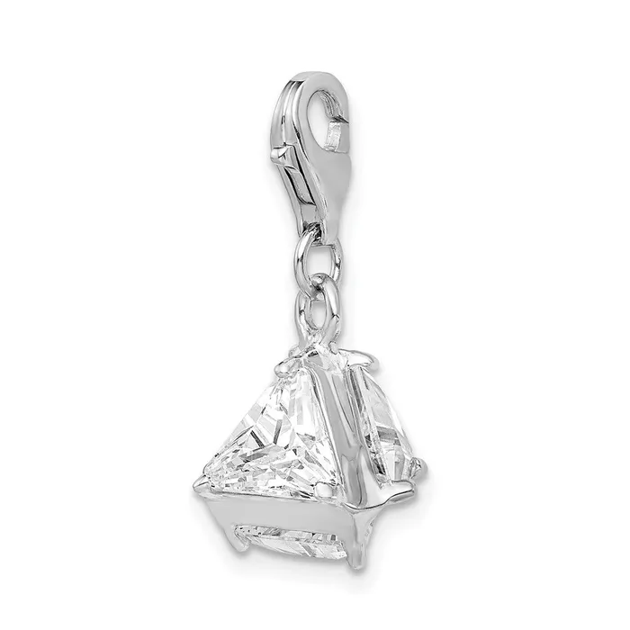 TreasureFineJewelers Sterling Silver Amore La Vita Rhodiumplated Polished 3D CZ Charm Rings