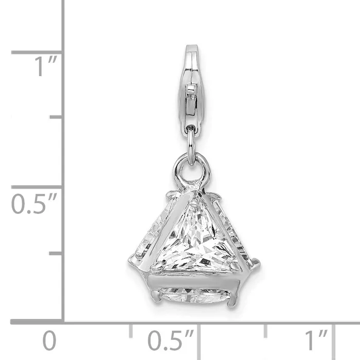 TreasureFineJewelers Sterling Silver Amore La Vita Rhodiumplated Polished 3D CZ Charm Rings