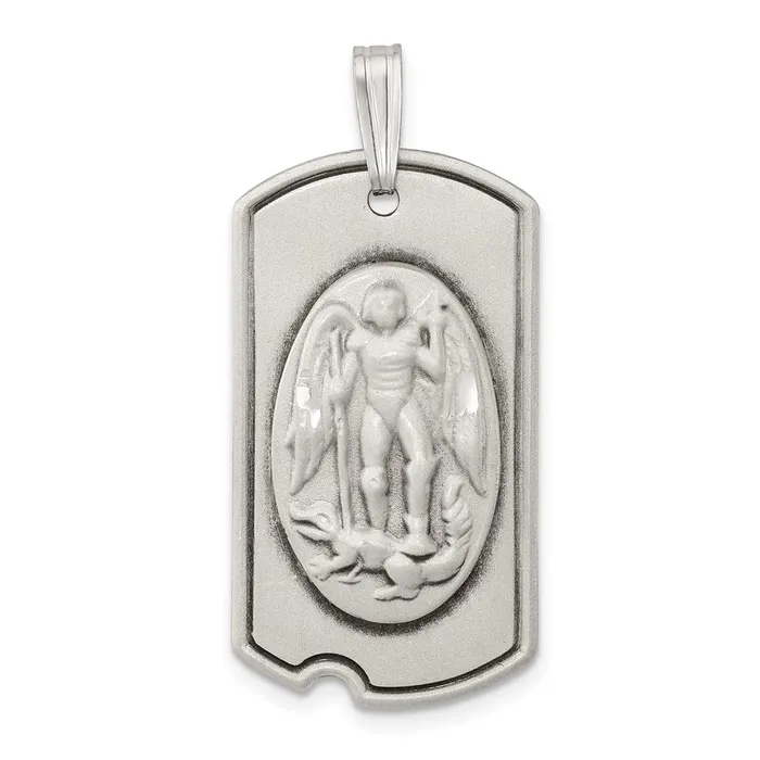 TreasureFineJewelers Sterling Silver Antiqued Dog Tag Saint Michael Pendant Necklaces TreasureFineJewelers Sterling Silver Antiqued Dog Tag Saint Michael Pendant Necklaces
