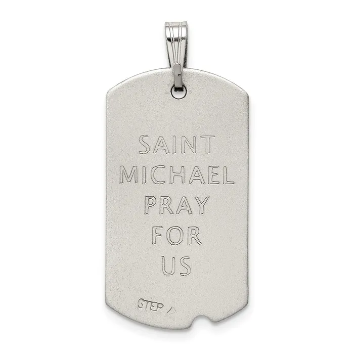 TreasureFineJewelers Sterling Silver Antiqued Dog Tag Saint Michael Pendant Necklaces