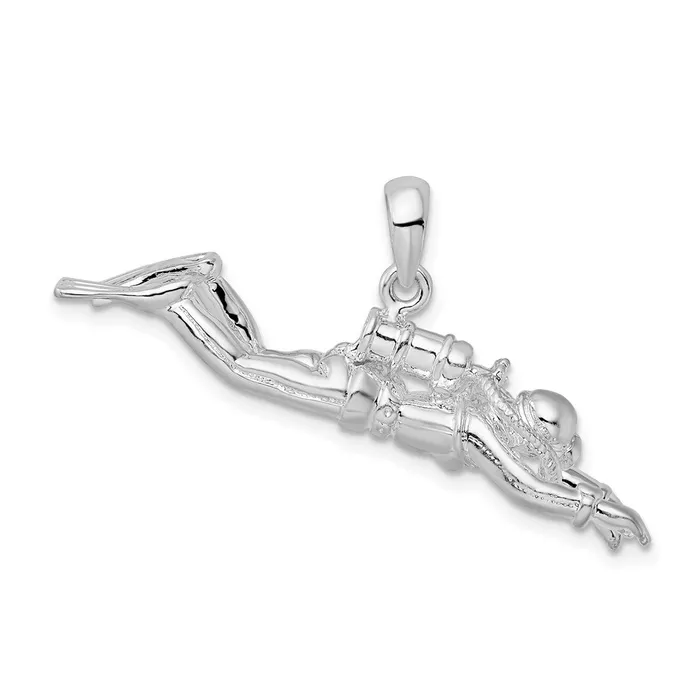 TreasureFineJewelers Sterling Silver Polished 3D Female Scuba Diver Pendant Necklaces TreasureFineJewelers Sterling Silver Polished 3D Female Scuba Diver Pendant Necklaces