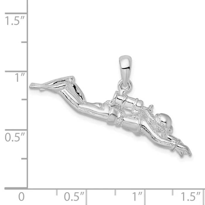TreasureFineJewelers Sterling Silver Polished 3D Female Scuba Diver Pendant Necklaces