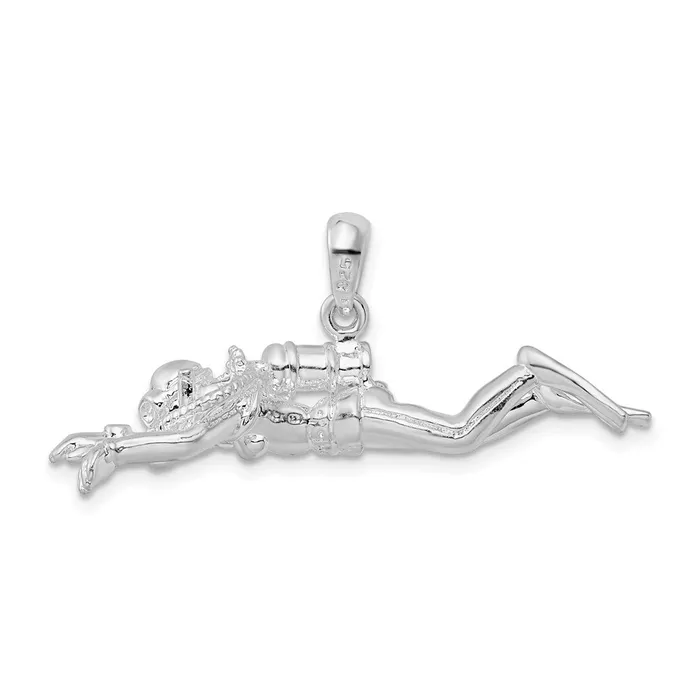 TreasureFineJewelers Sterling Silver Polished 3D Female Scuba Diver Pendant Necklaces