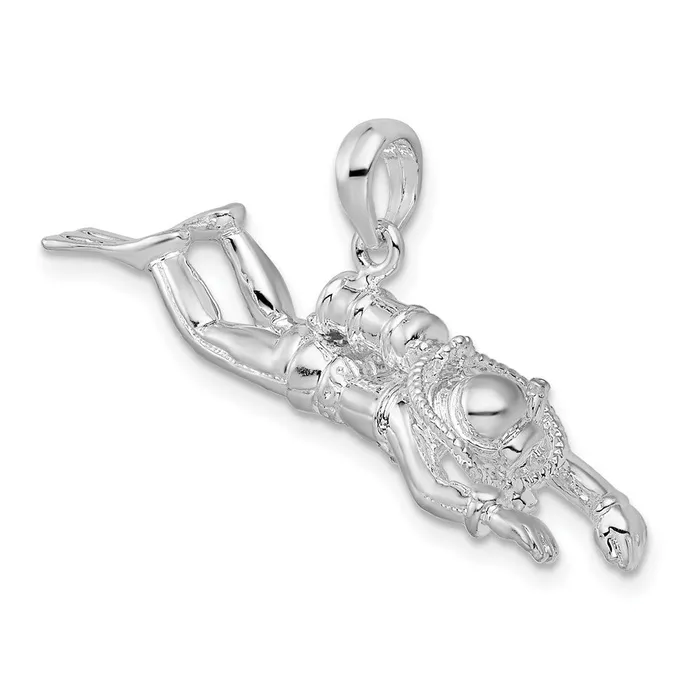TreasureFineJewelers Sterling Silver Polished 3D Female Scuba Diver Pendant Necklaces